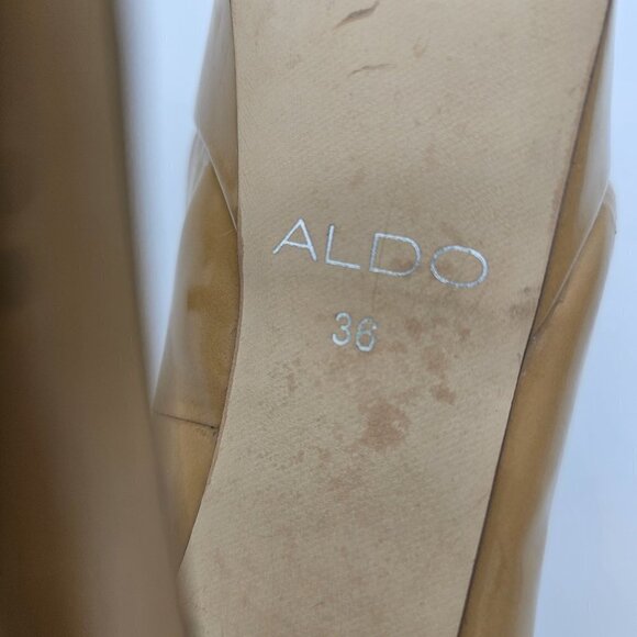 Aldo Nude/Tan Round Toe Platform High Heel Pump, Patent Vegan Leather, Size 36 - Picture 10 of 15